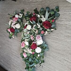 Wedding arch flowers. Two pieces. Burgandy, mauve and ivory.